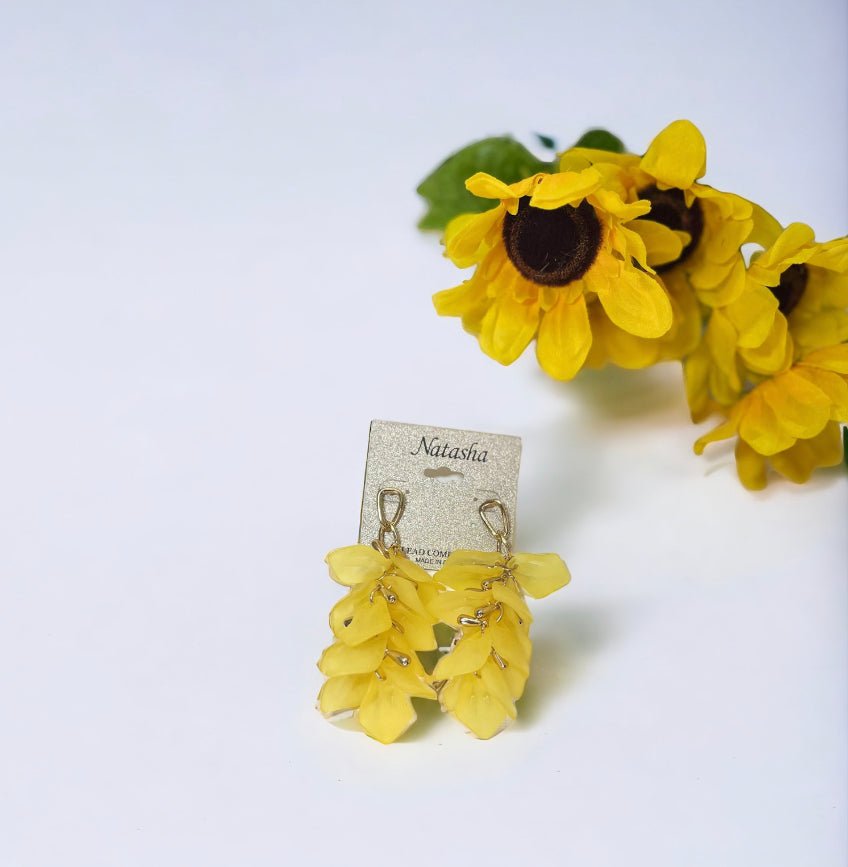 Yellow and Gold Tone Dangle Flower Earrings - Reed House of Jewels