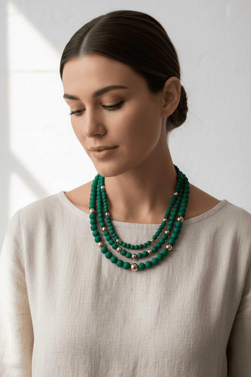 Chunky Triple Stand Green Beaded Necklace - Reed House of Jewels