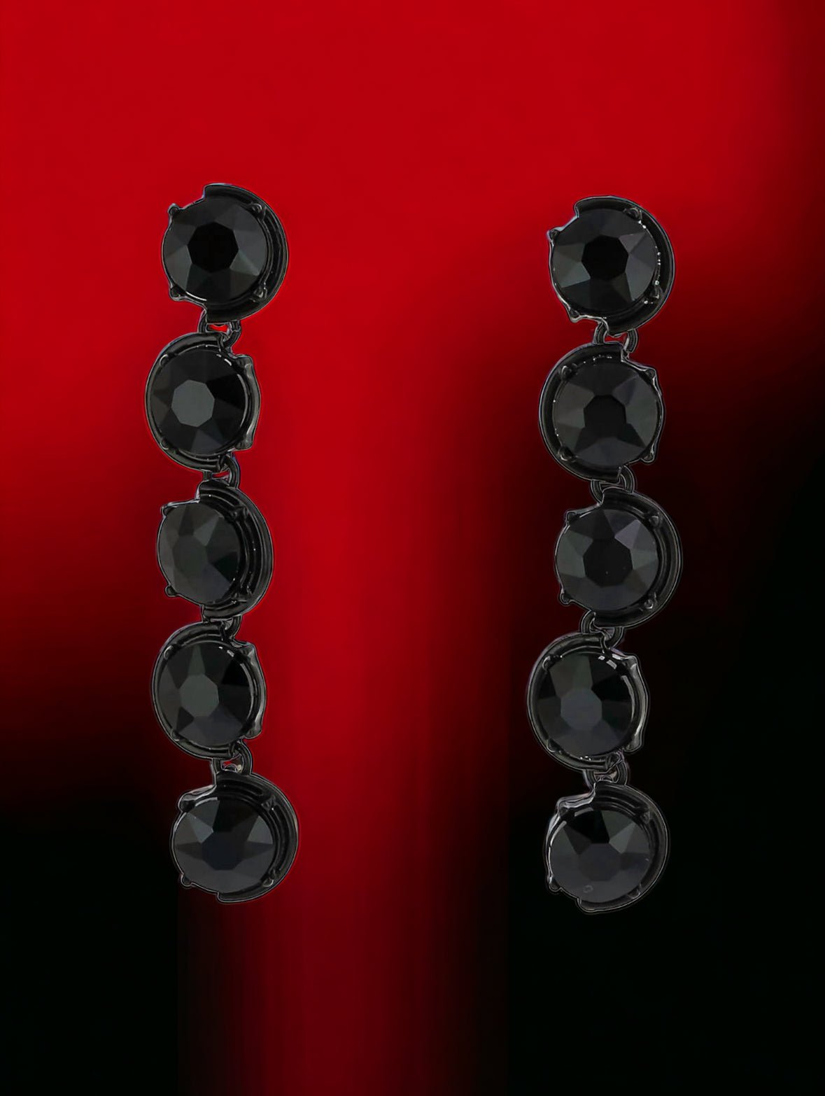 Hematite Tone Faceted Jet Black Stone Linear Drop Earrings - Reed House of Jewels