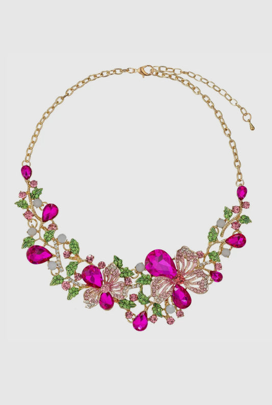 Hot Pink Floral Statement Necklace - Reed House of Jewels