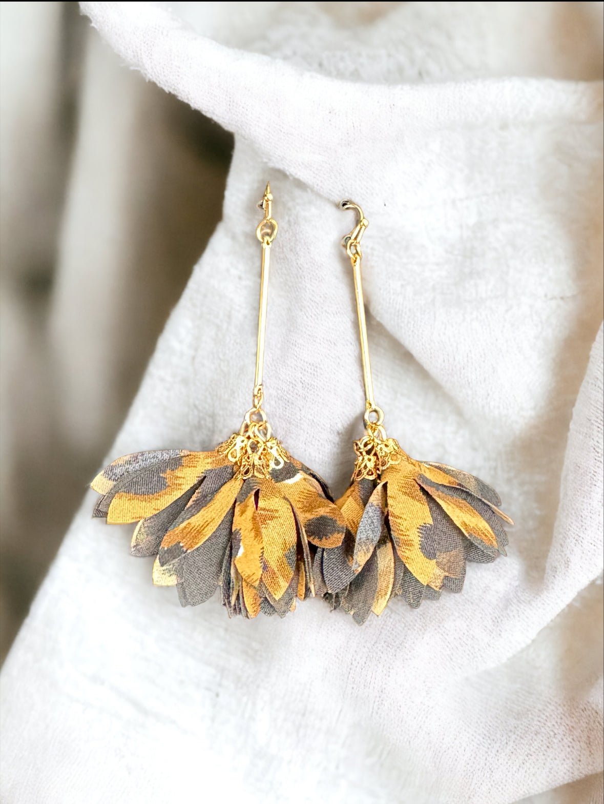 Leopard Print Drop Petal Long Earrings - Reed House of Jewels