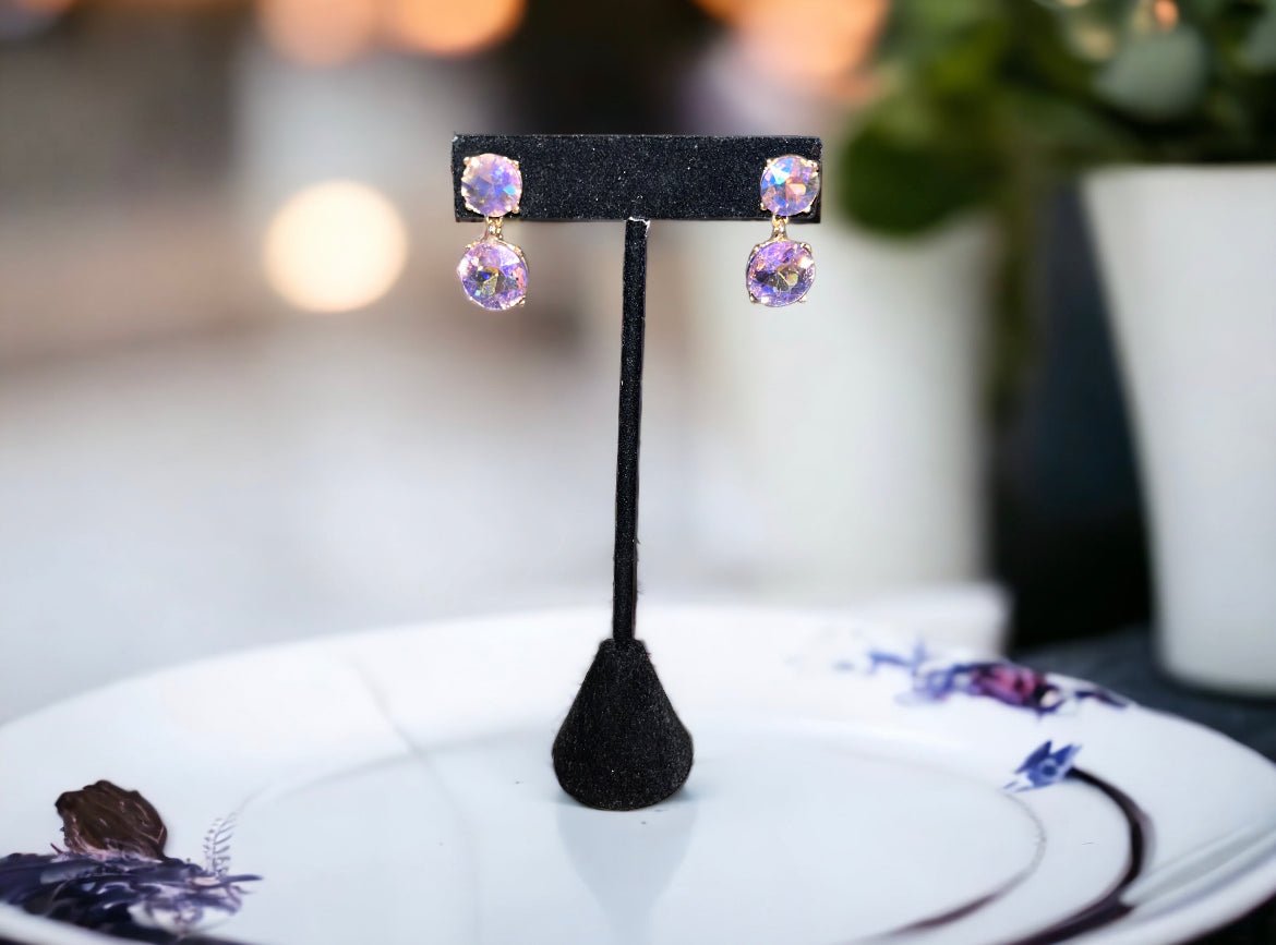 Purple Round Crystal Drop Earrings - Reed House of Jewels