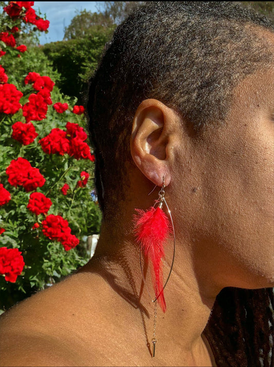 Open Leaf and Red Feather Earrings - Reed House of Jewels