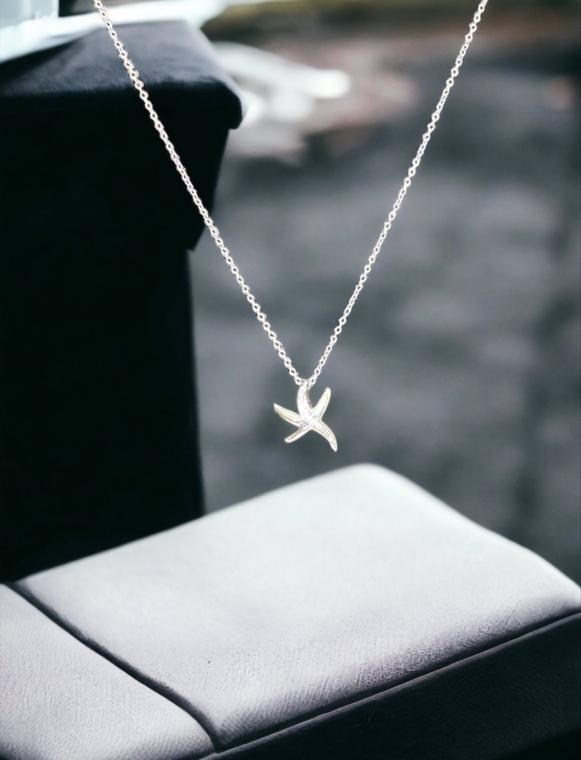 Silver Tone and Crystal Small Starfish Necklace - Reed House of Jewels