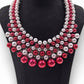 Chunky Red & White Faux Pearl Multi - Stand Statement Bib Necklace - Reed House of Jewels