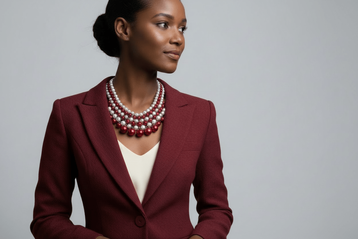 Chunky Red & White Faux Pearl Multi - Stand Statement Bib Necklace - Reed House of Jewels