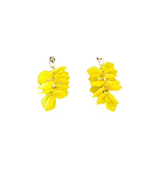 Yellow and Gold Tone Dangle Flower Earrings - Reed House of Jewels