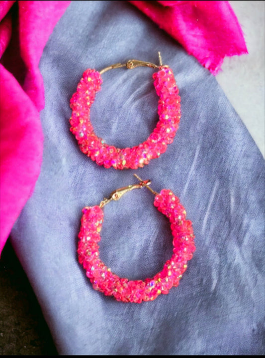 Hot Pink Beaded Hoops - Reed House of Jewels