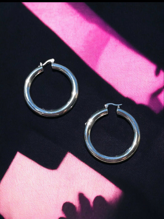 Silver Large Fat Tube Hoop Earrings - Reed House of Jewels