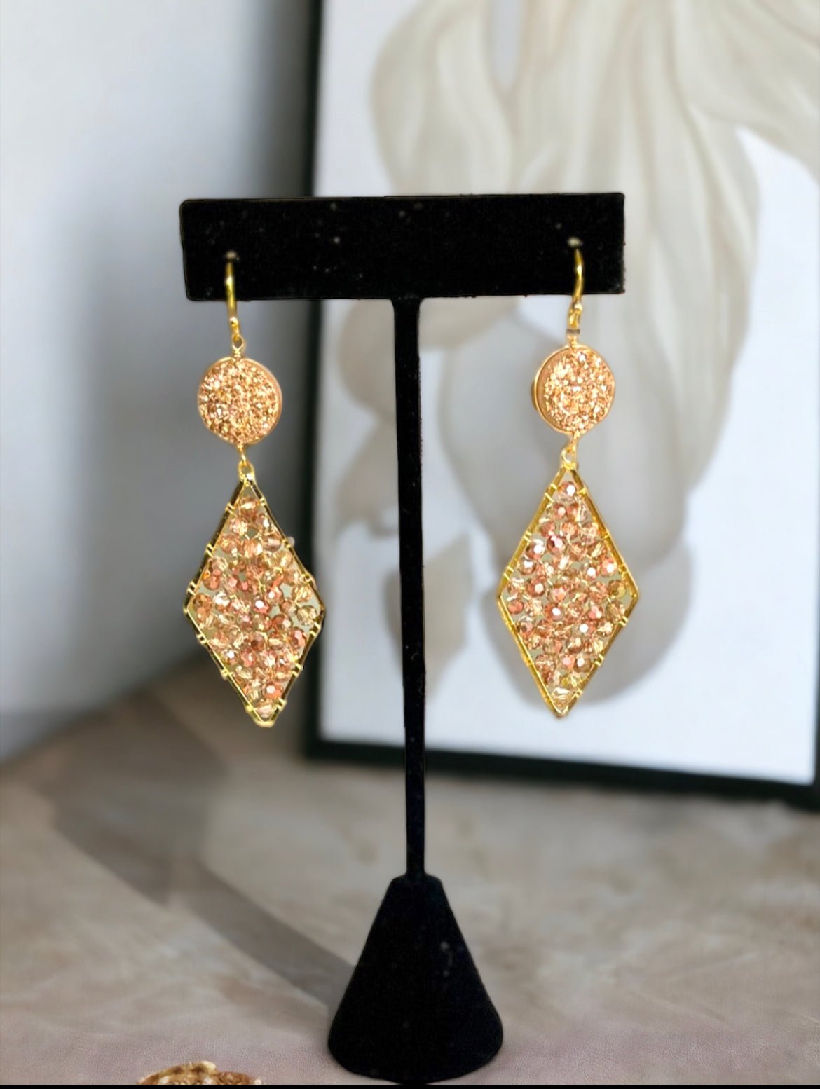 Mauve and Gold Diamond Shaped Earrings - Reed House of Jewels