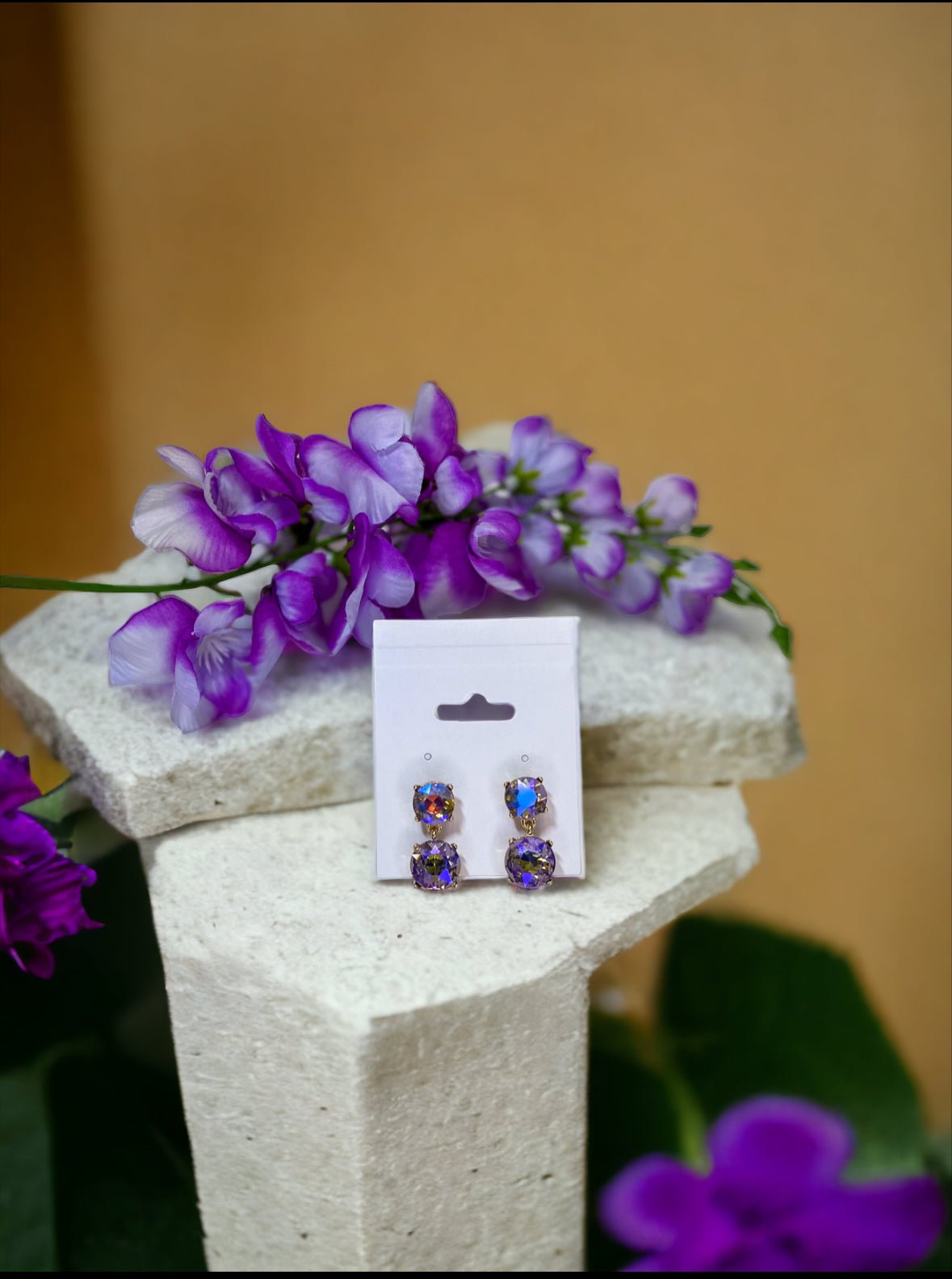 Purple Round Crystal Drop Earrings - Reed House of Jewels