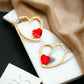 Red Stone Heart Hoops with Crystals Earrings - Reed House of Jewels