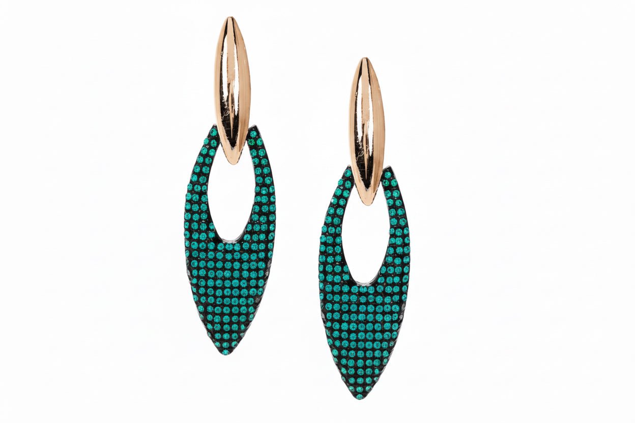 Teal Crystal and Gold Drop Earrings - Reed House of Jewels