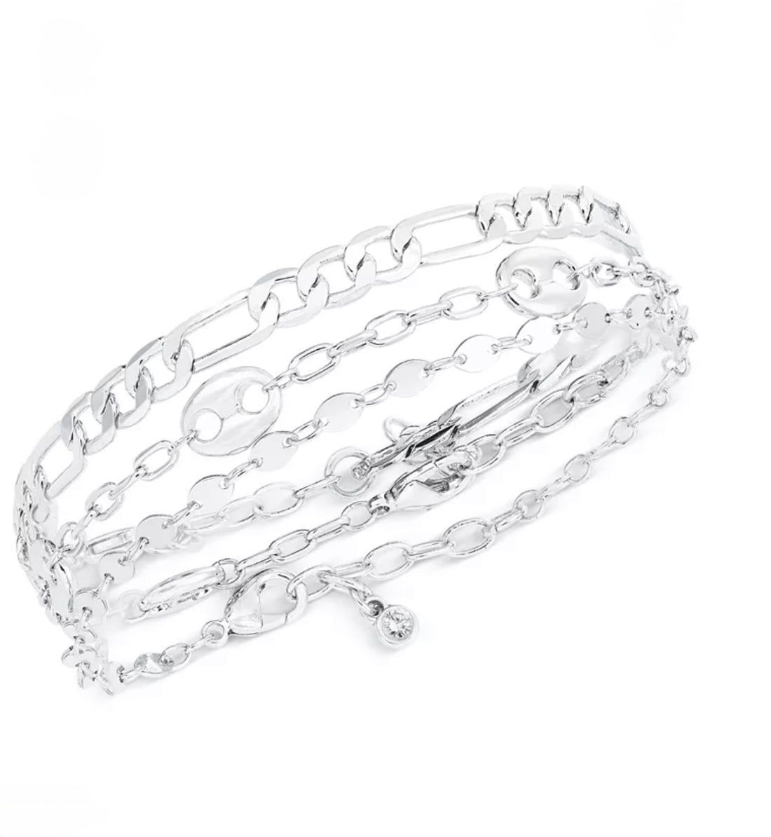 3 - Pc. Set Silver Mariner & Chain Link Bracelets Stack - Reed House of Jewels