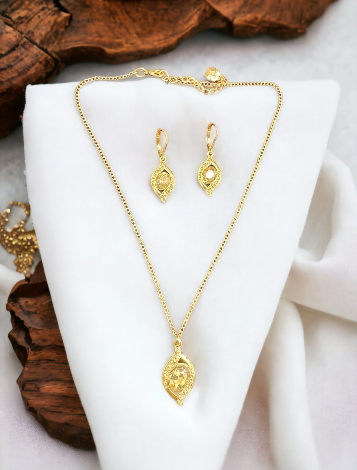 Pave Light Taupe Pendant Necklace and Drop Earring 2 - pc. Jewelry Set - Reed House of Jewels