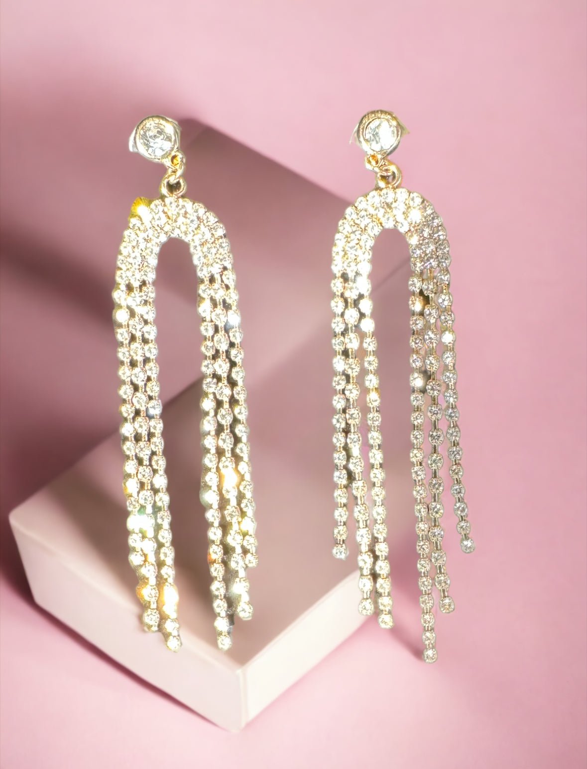Gold Tone with Crystal Stone Fringe Drops Post Earrings - Reed House of Jewels