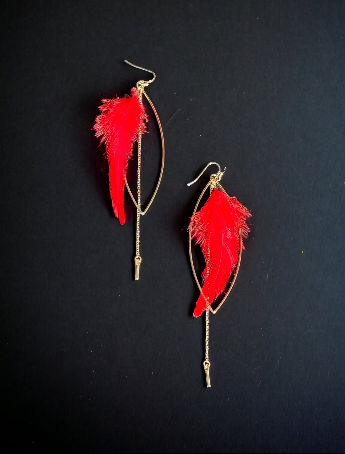 Open Leaf and Red Feather Earrings - Reed House of Jewels