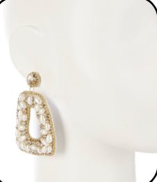 Pearl and Stone Rectangle Drop Earrings - Reed House of Jewels