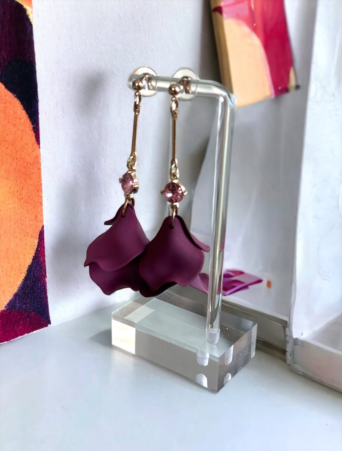Wine Drop Petal Long Earrings - Reed House of Jewels