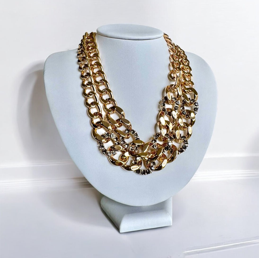 Dark Grey Crystals Layered Chain Necklace - Reed House of Jewels