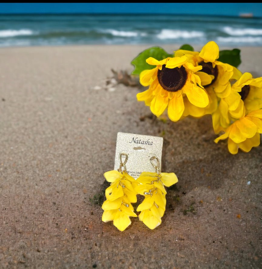 Yellow and Gold Tone Dangle Flower Earrings - Reed House of Jewels