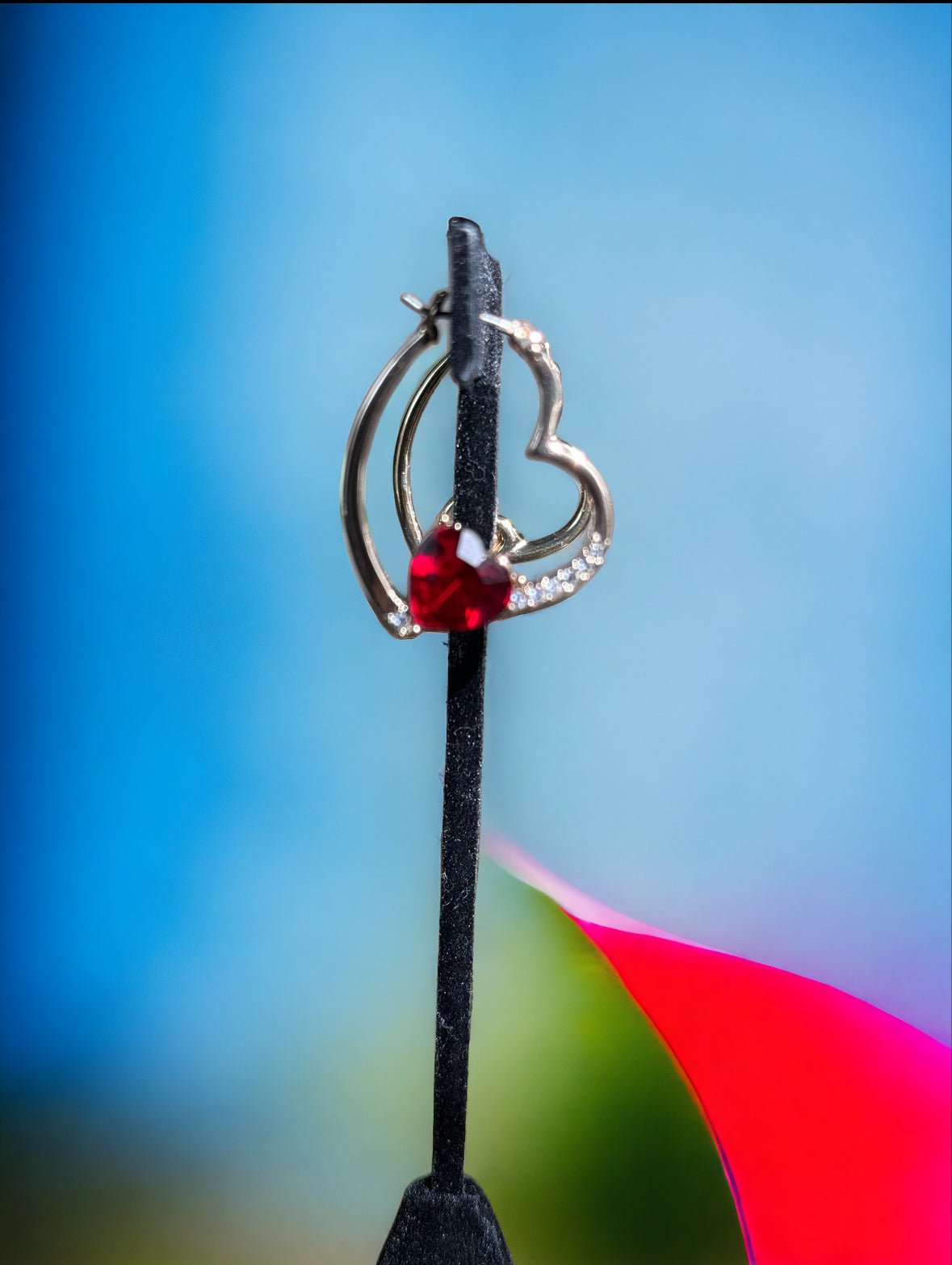 Red Stone Heart Hoops with Crystals Earrings - Reed House of Jewels