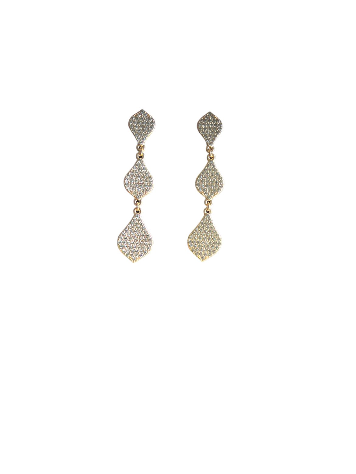 Gold Tone Grey Crystal Triple Drop Earrings - Reed House of Jewels