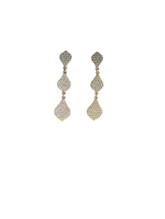 Gold Tone Grey Crystal Triple Drop Earrings - Reed House of Jewels