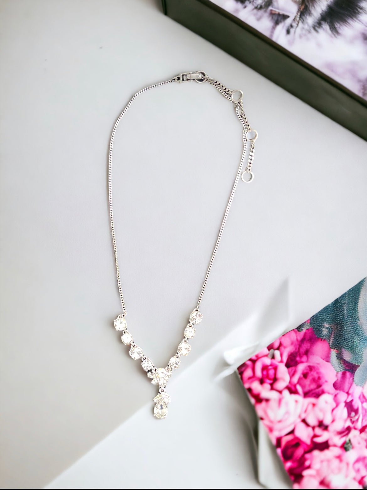 Silver Tone Crystal Statement Necklace & Matching Drop Earrings 2 - Piece Set - Reed House of Jewels