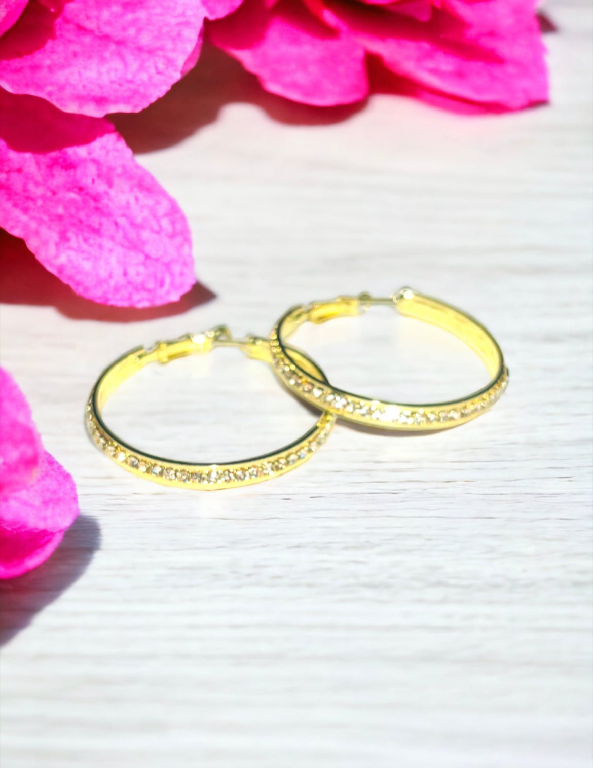 Rhinestone Medium Hoop Earrings - Gold - Reed House of Jewels