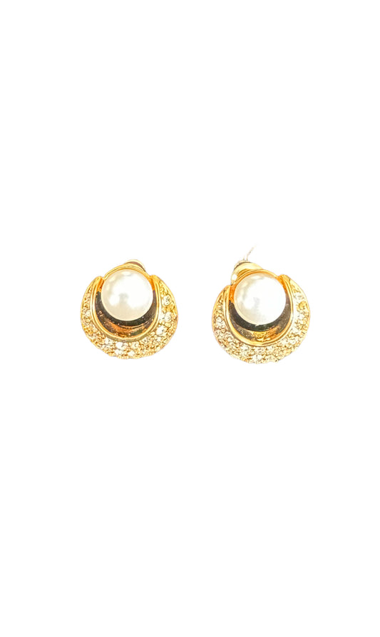 Gold, Pearl, and CZ Vintage Style Stud Earrings - Reed House of Jewels