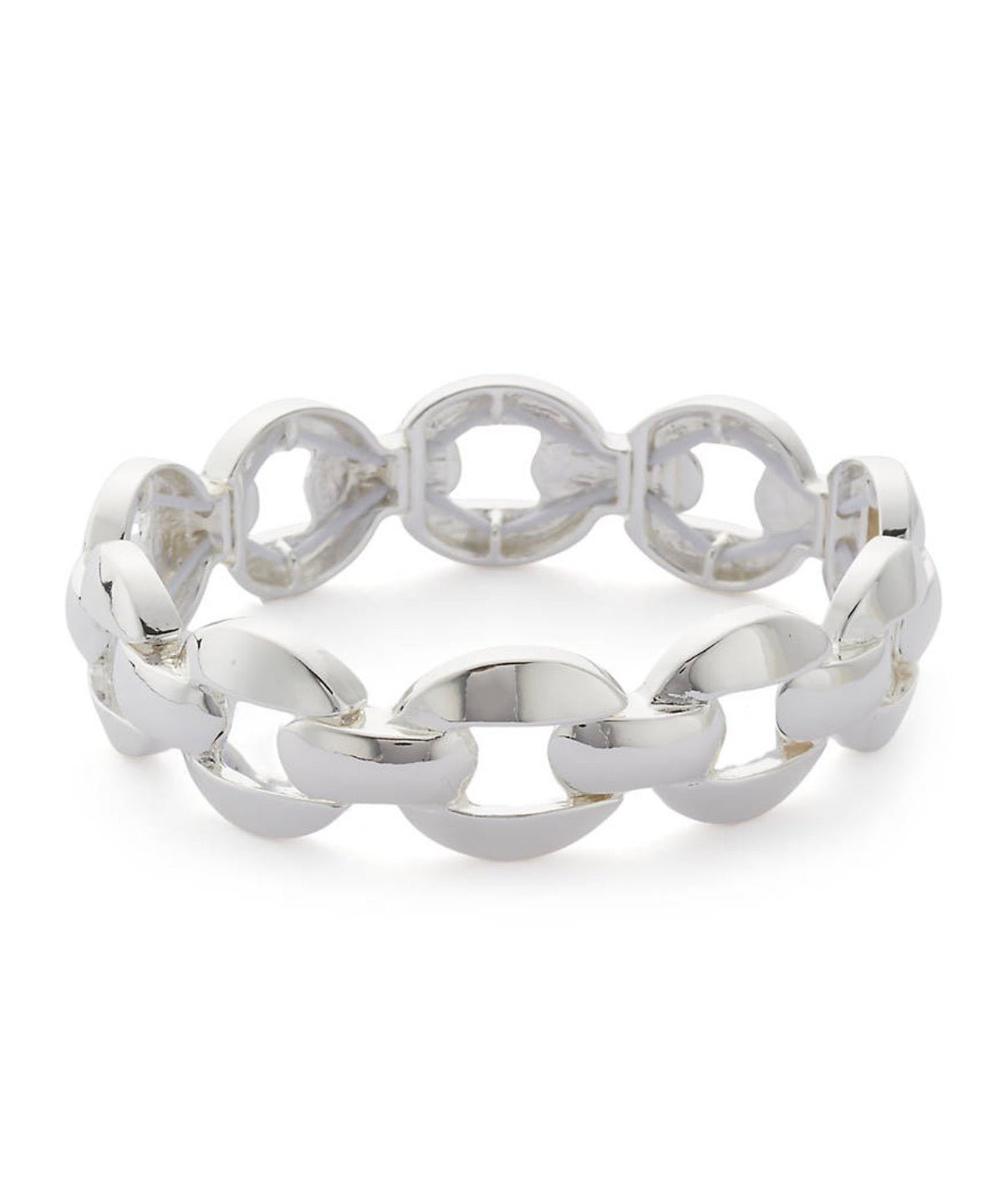 Silver Tone Thick Link Stretch Bracelet - Reed House of Jewels