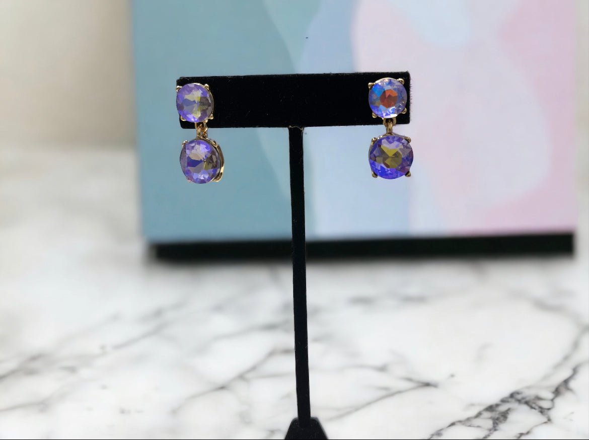 Purple Round Crystal Drop Earrings - Reed House of Jewels