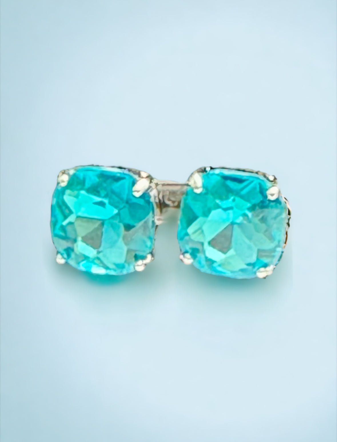 Large Aqua Crystal Square Stud Earrings - Reed House of Jewels