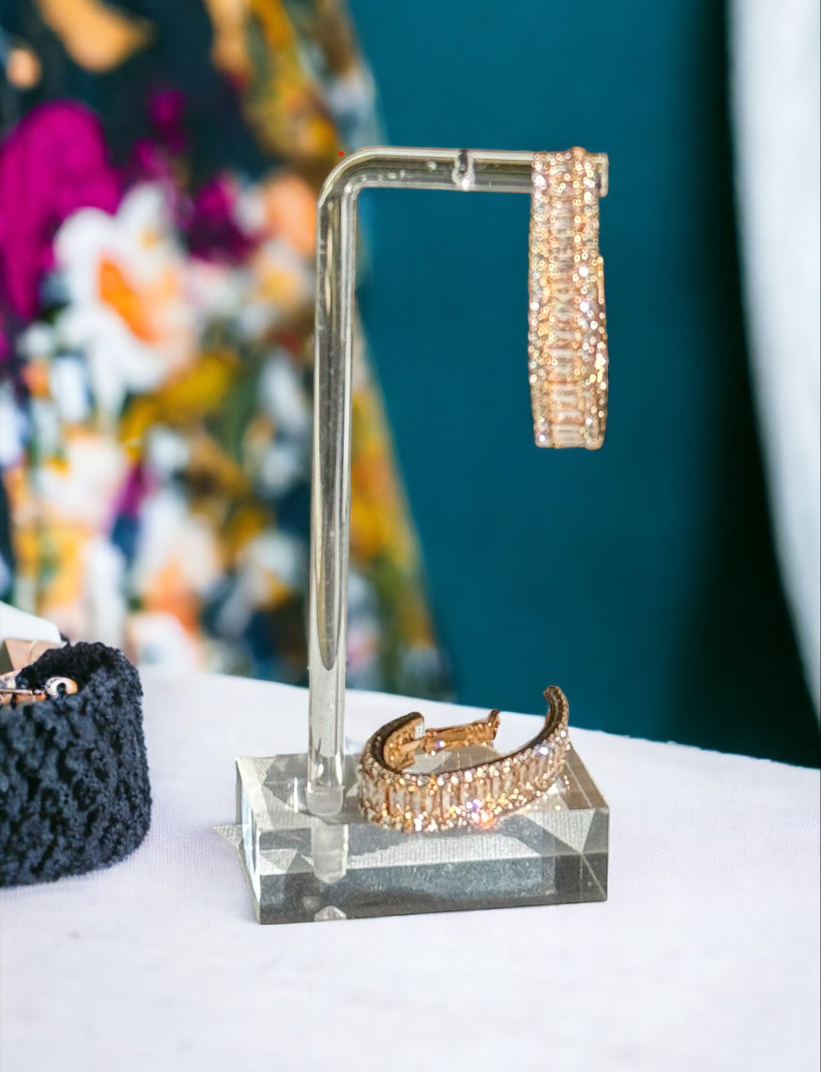 Cubic Zirconia and Gold Tone Oval Hoop Earrings - Reed House of Jewels