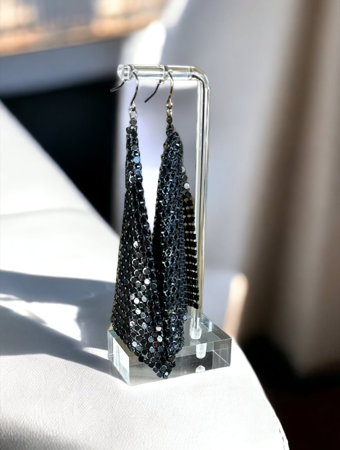 Jet Black Mesh Drop Earrings - Reed House of Jewels