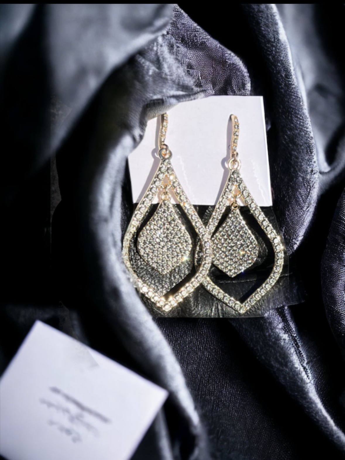 Gold Tone Grey Crystal Drop Earrings - Reed House of Jewels