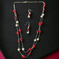 Red and Gold Beaded Necklace & Drop Earring Jewelry Set - Reed House of Jewels
