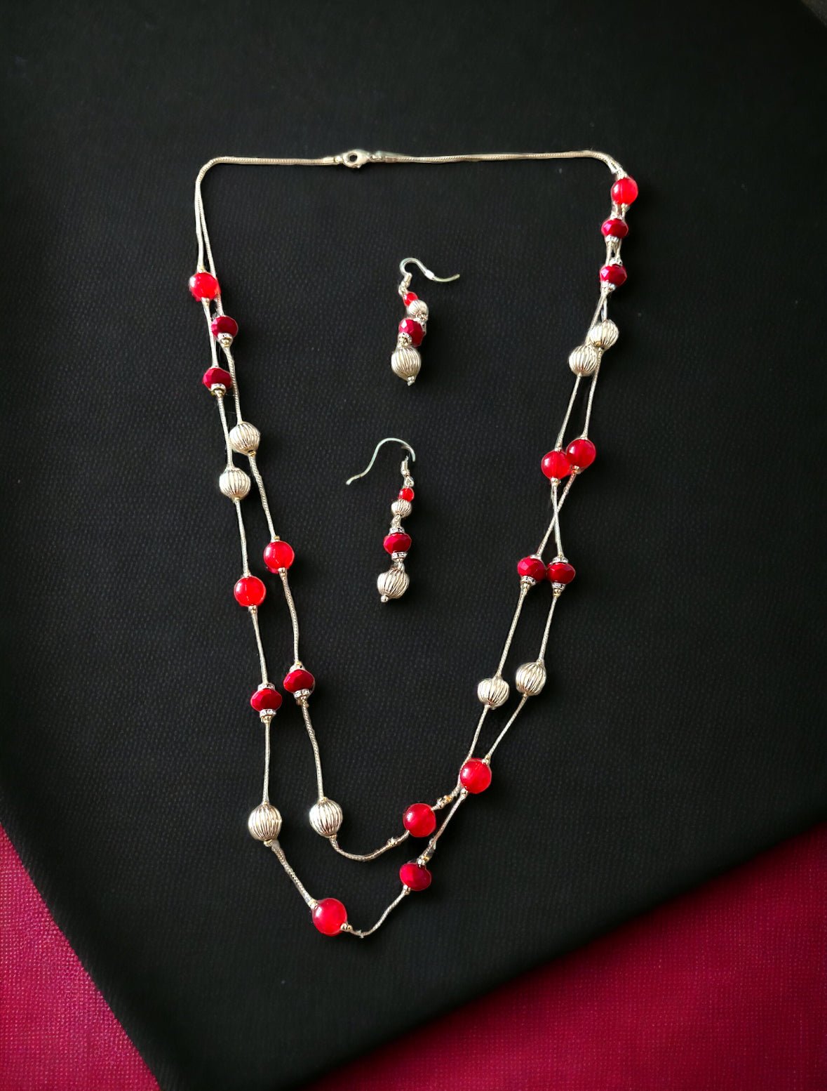 Red and Gold Beaded Necklace & Drop Earring Jewelry Set - Reed House of Jewels