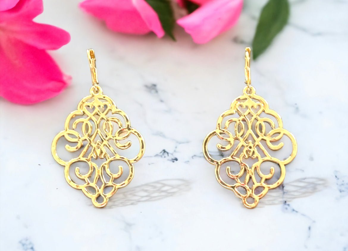 Gold Tone Filigree Pattern Earrings - Reed House of Jewels