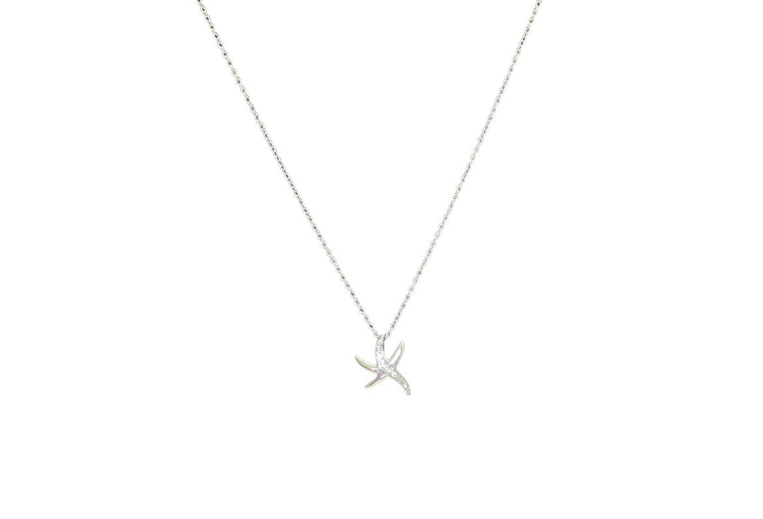 Silver Tone and Crystal Small Starfish Necklace - Reed House of Jewels