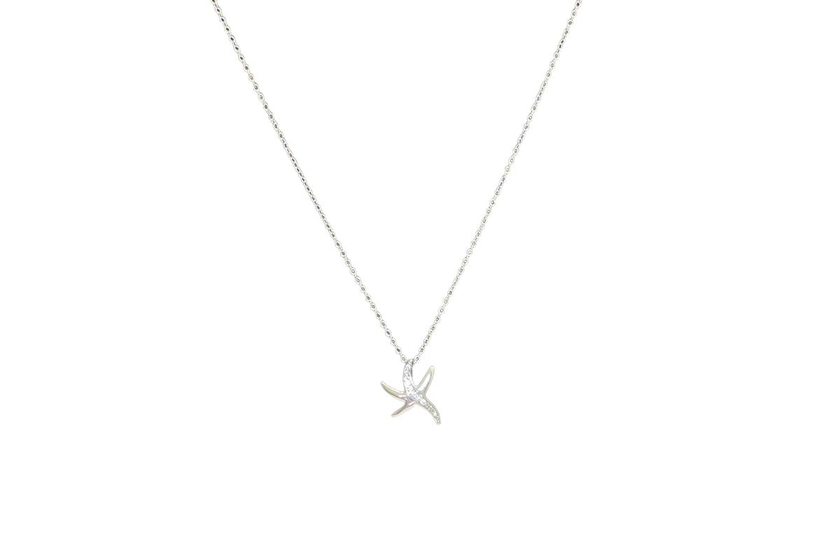 Silver Tone and Crystal Small Starfish Necklace - Reed House of Jewels