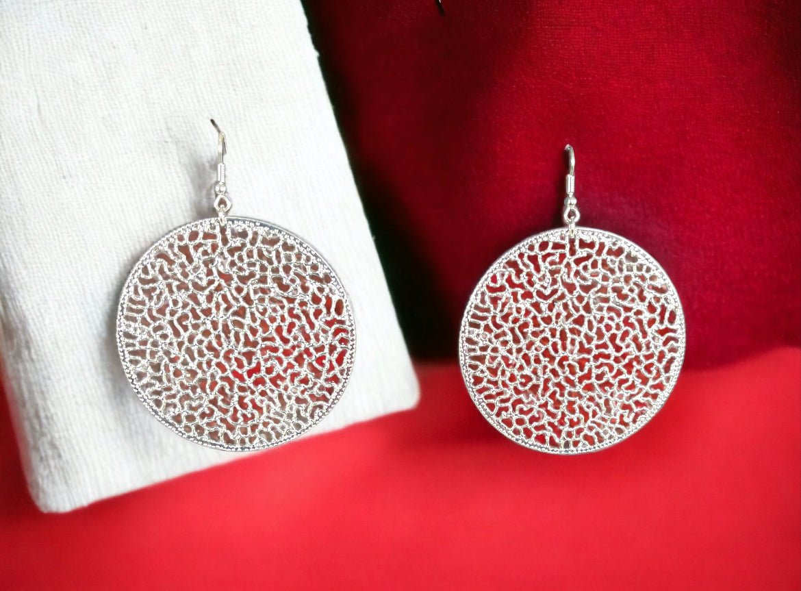Silver Tone Filigree Disk Earrings - Reed House of Jewels