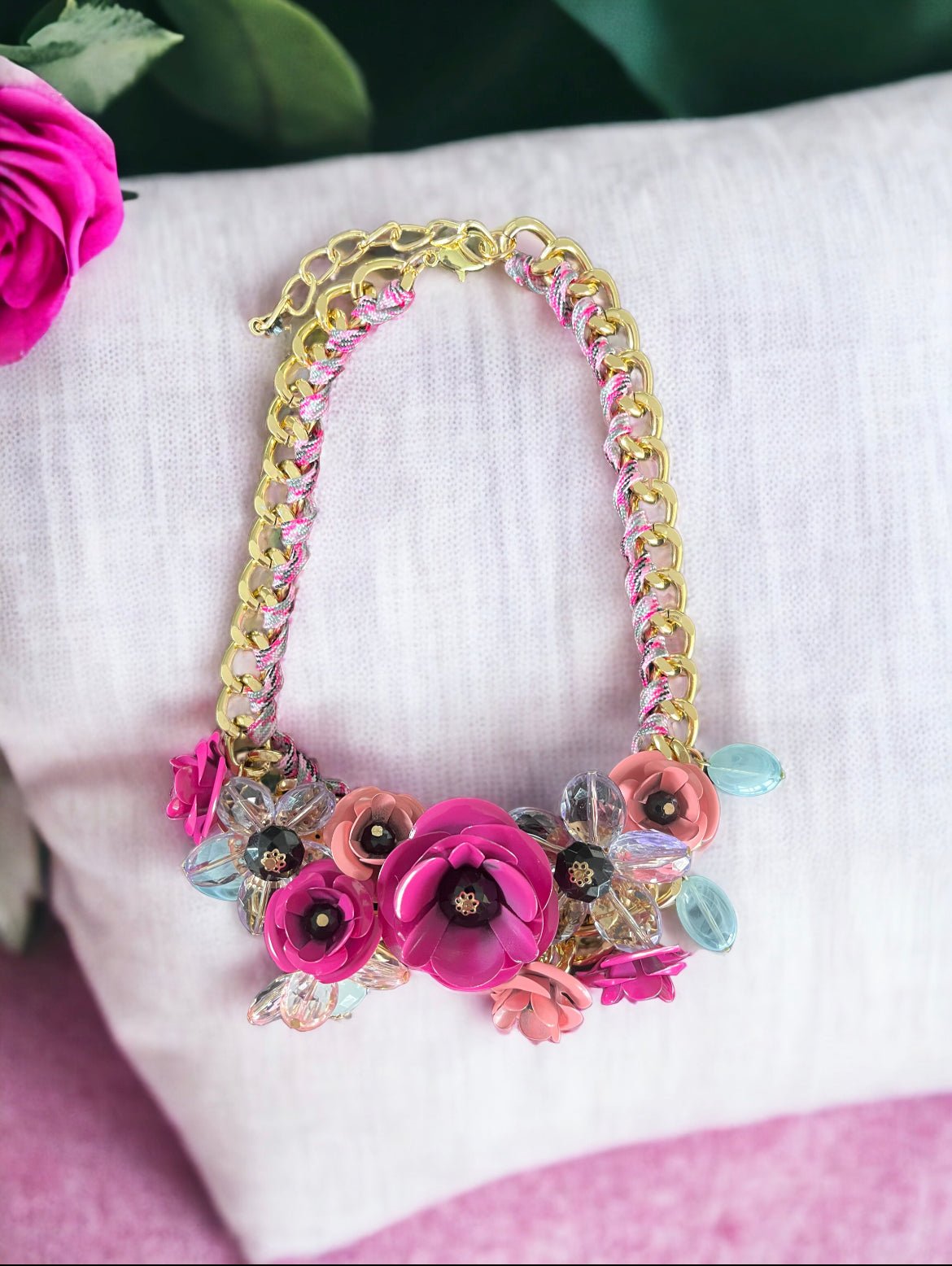 Fuchsia Floral Bouquet Statement Necklace - Reed House of Jewels