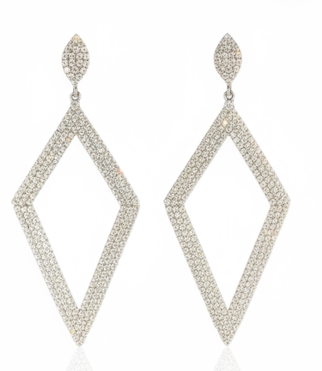 Silver Tone Diamond Shape Rhinestone Dangle Formal Earrings