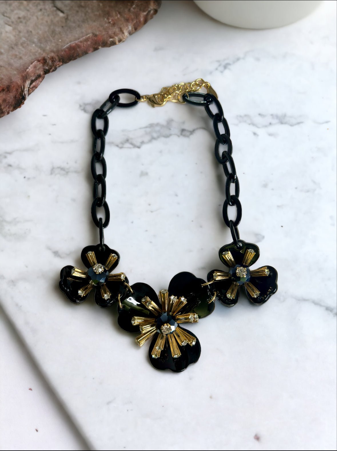 Black Resin and Gold Tone Necklace - Reed House of Jewels
