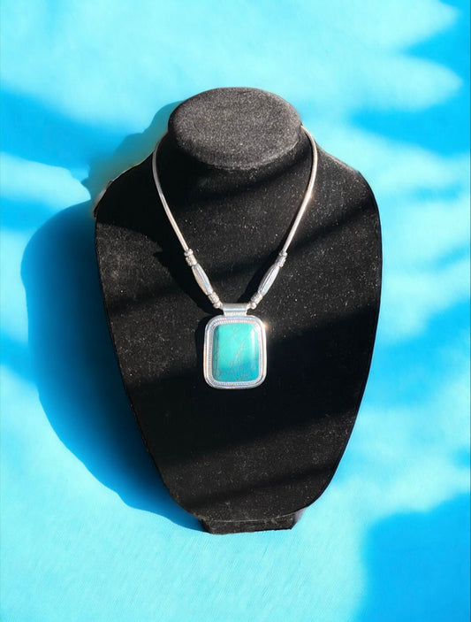 Silver and Faux Turquoise Big Stone Necklace - Reed House of Jewels