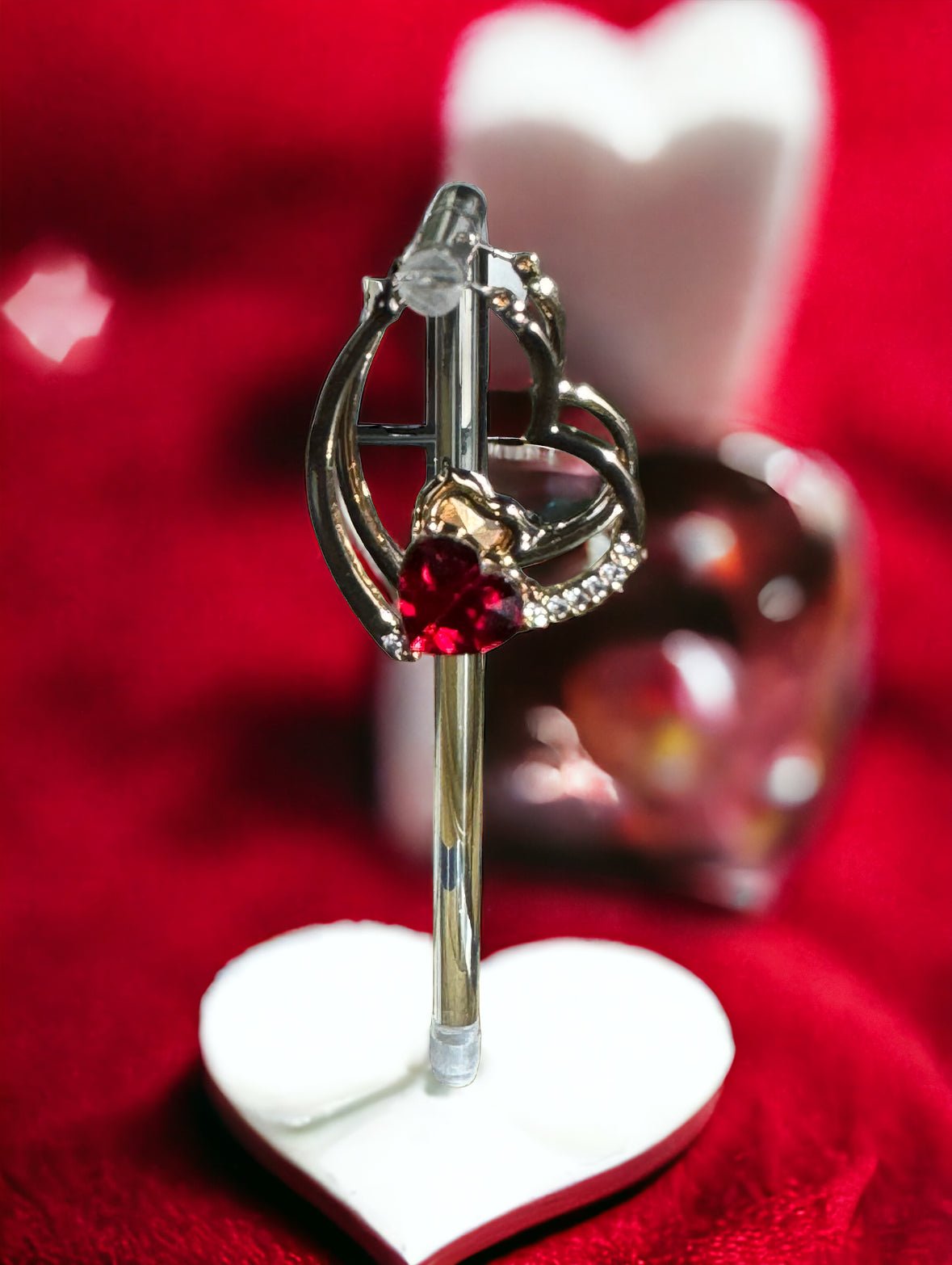 Red Stone Heart Hoops with Crystals Earrings - Reed House of Jewels