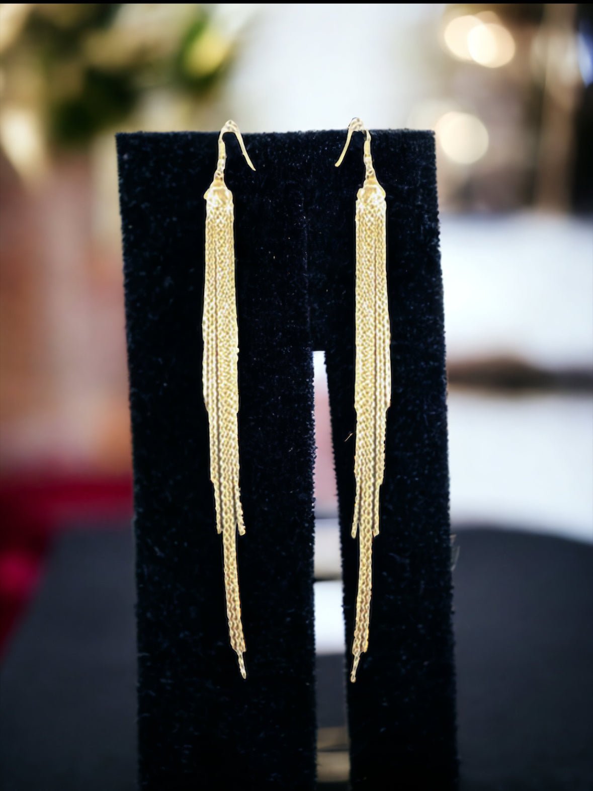Gold Tone Fringe Linear Drop Earrings - Reed House of Jewels