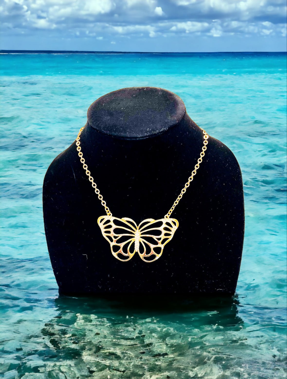 Gold Tone and Crystal Butterfly Necklace - Reed House of Jewels